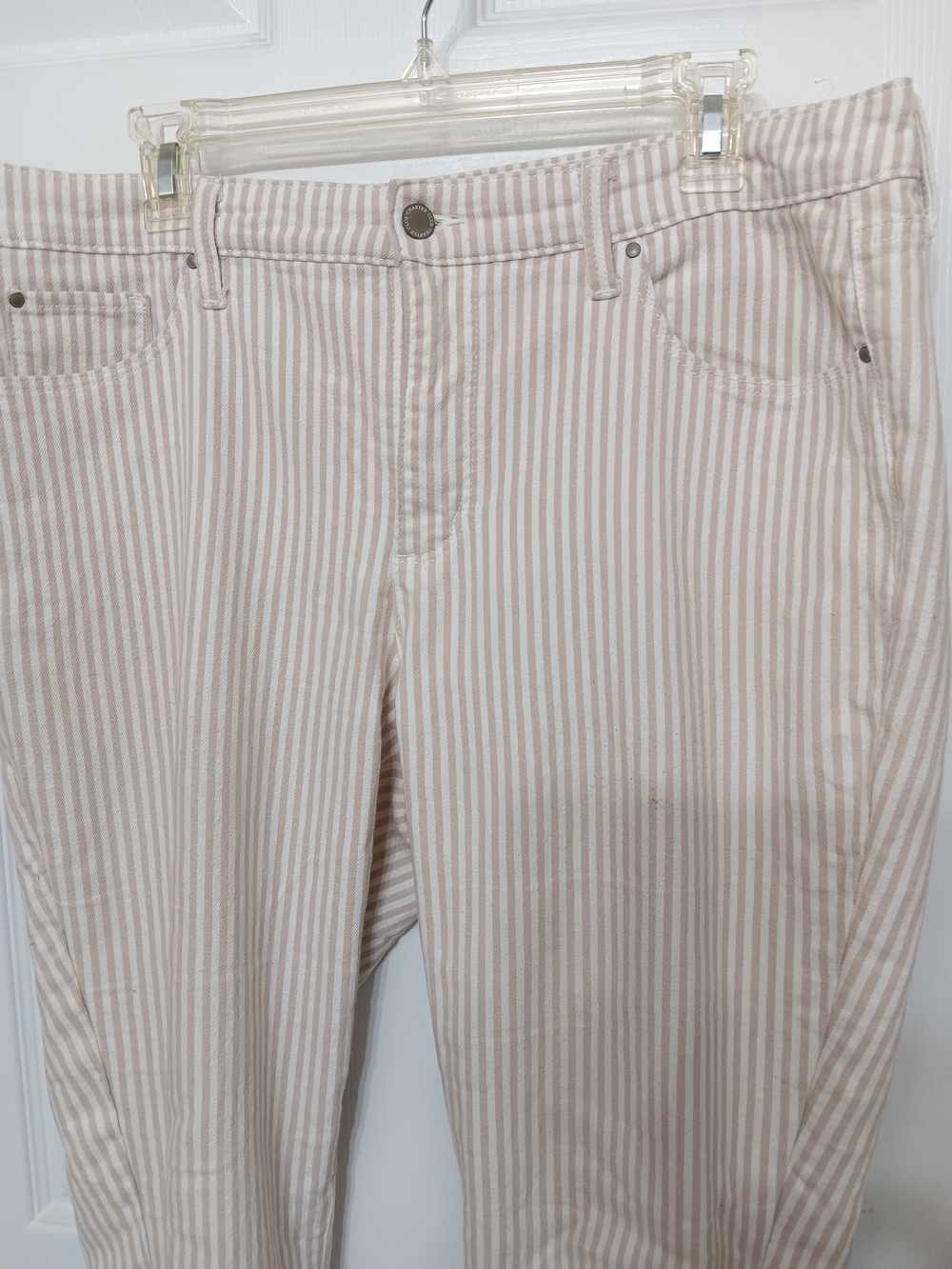 Charter Club Beige and White Vertical Stripe Straight-Leg Pants